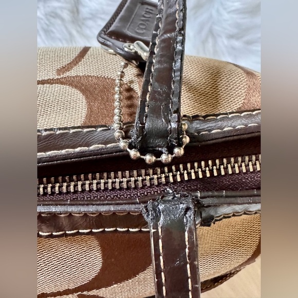 Coach Signature Stripe Tote Bag Brown and Tan Classic Style - Picture 13 of 15
